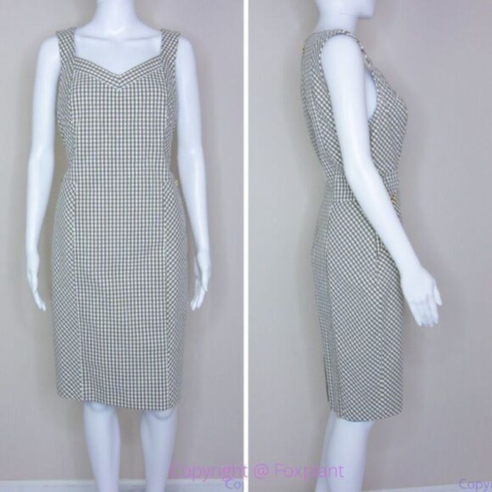 Etcetera light brown gingham sheath dress‎ with pockets, women's size 8